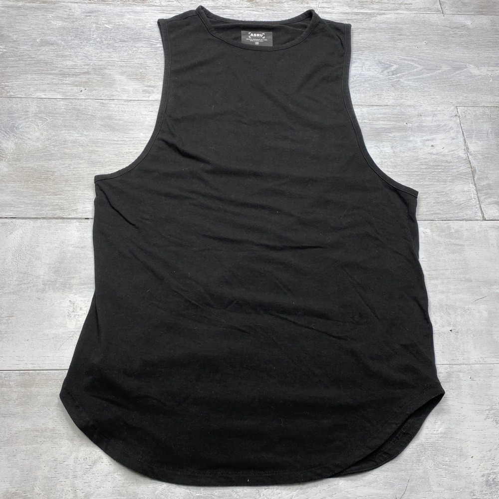 ASRV Technical Sportswear Tank Top Mens Medium Black Curved Hem Gym Training